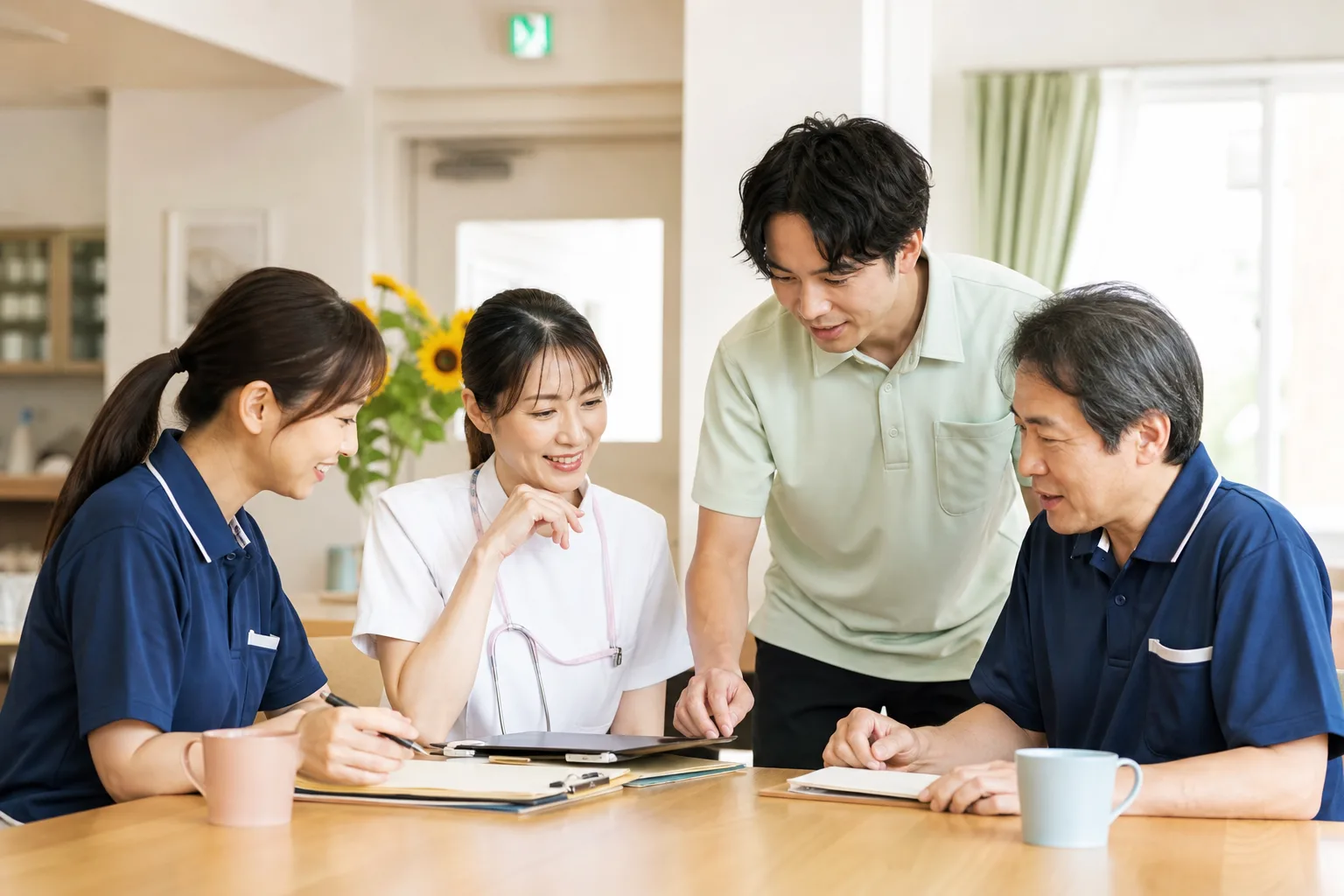 介護・看護について話し合う職員チームのイメージ